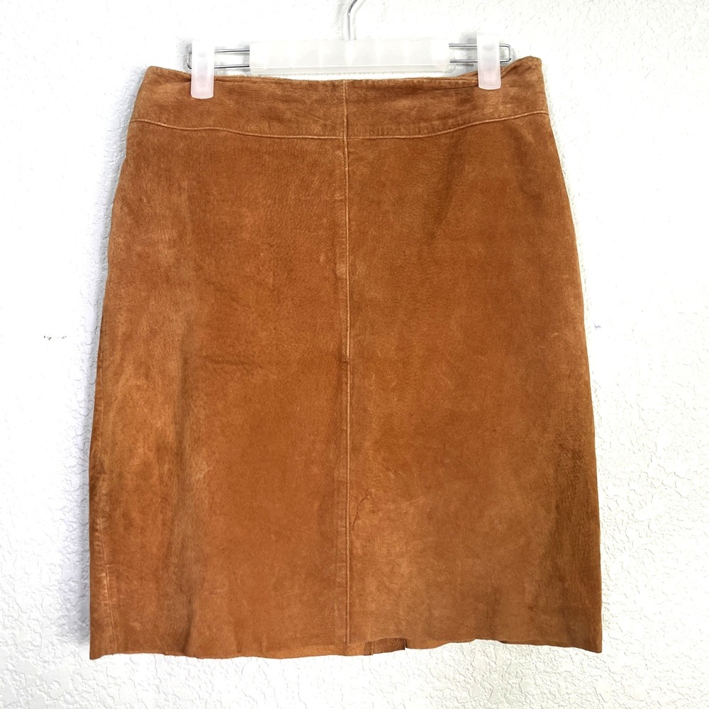 Express Skirt Womens 3/4 Tan Genuine Leather Suede A-Line Mini Vintage 90s Style